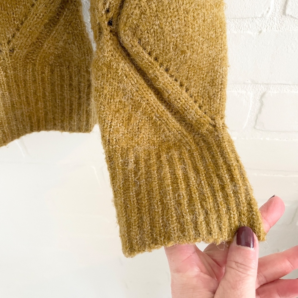Anthropologie X ICHI Diamond Cable Knit Sweater Chunky Oversized Mustard Sz M - Picture 7 of 14
